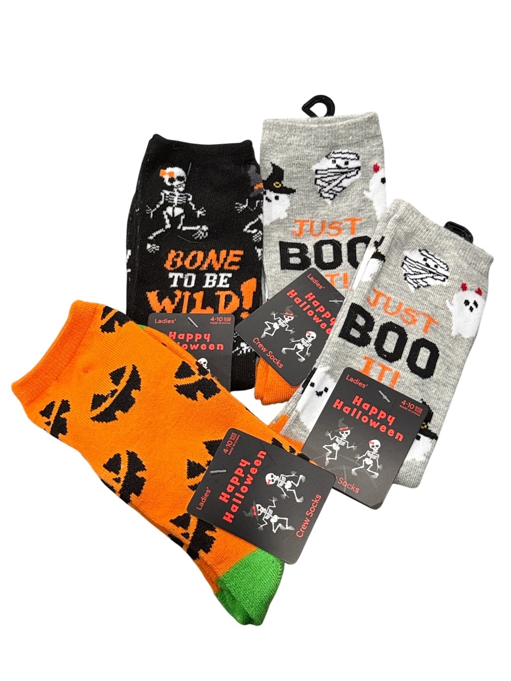 NWT Halloween Crew Socks Bundle of 4 Skeleton Pumpkin Ghost Women’s 4-10